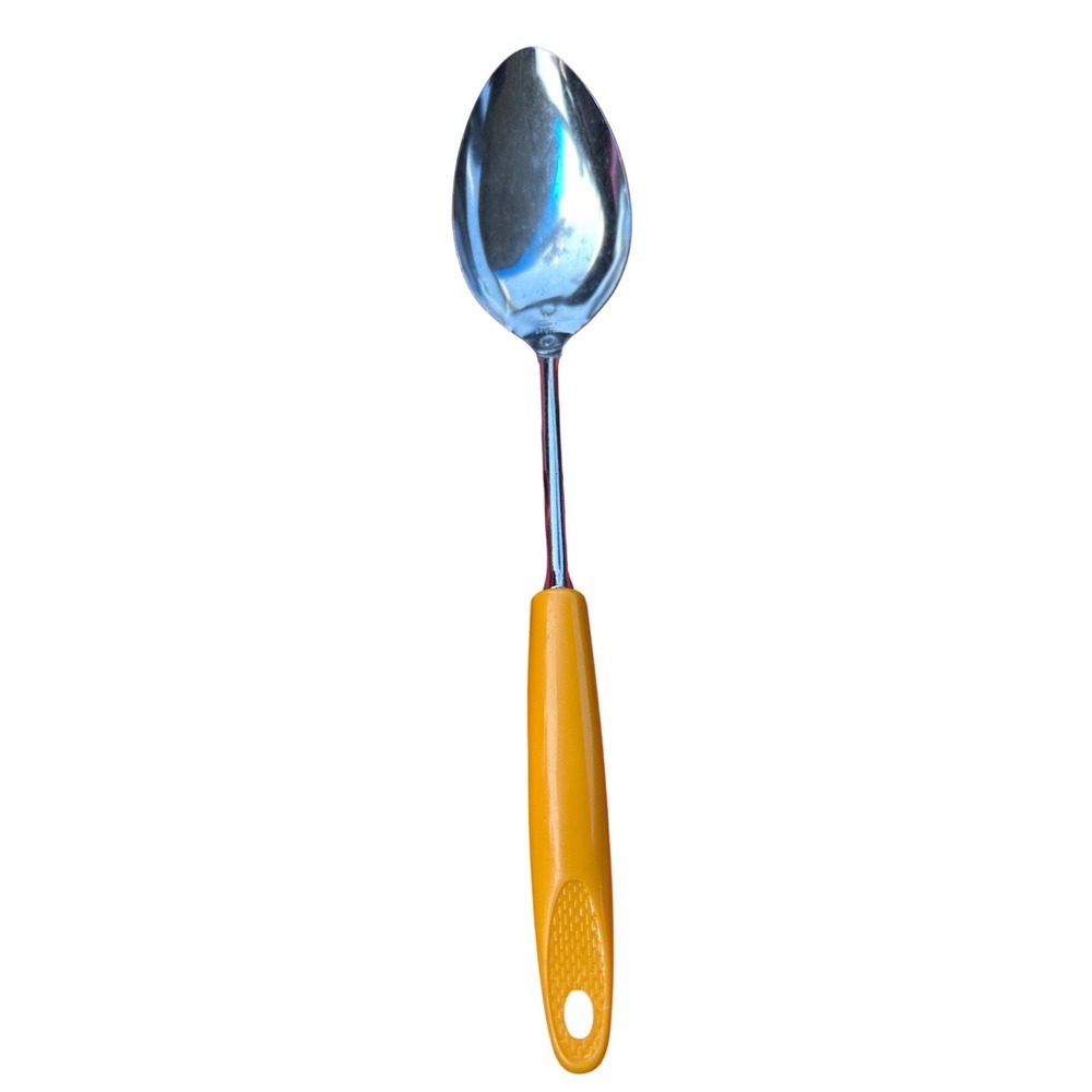 Vintage Retro EKCO Serving Spoon Solid Chromium Plated Yellow Plastic Handle USA